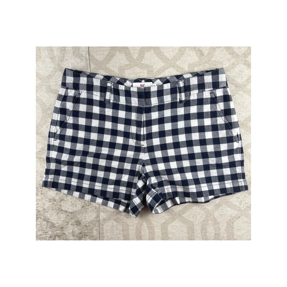 Vineyard Vines Everyday Shorts Women 6 Navy Gingham Check Cotton Stretch Summer